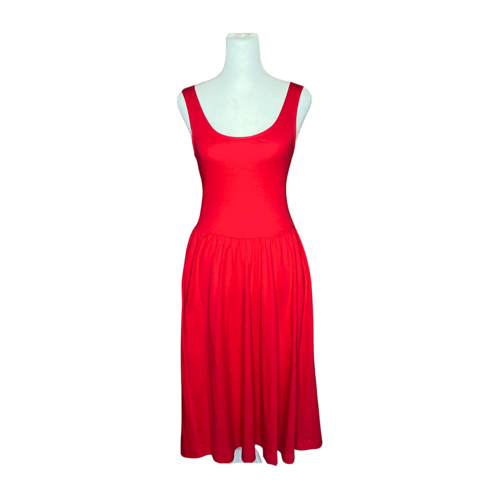 Vintage 80s Oops California Midi Dress Tomato Red Drop Waist Whimsical Romantic
